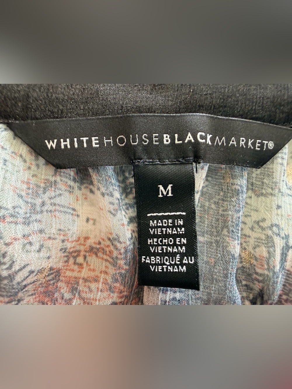White House Black Market M Scenic Toile Print Sheer Blouse Ruffle Cuff - Picture 15 of 15